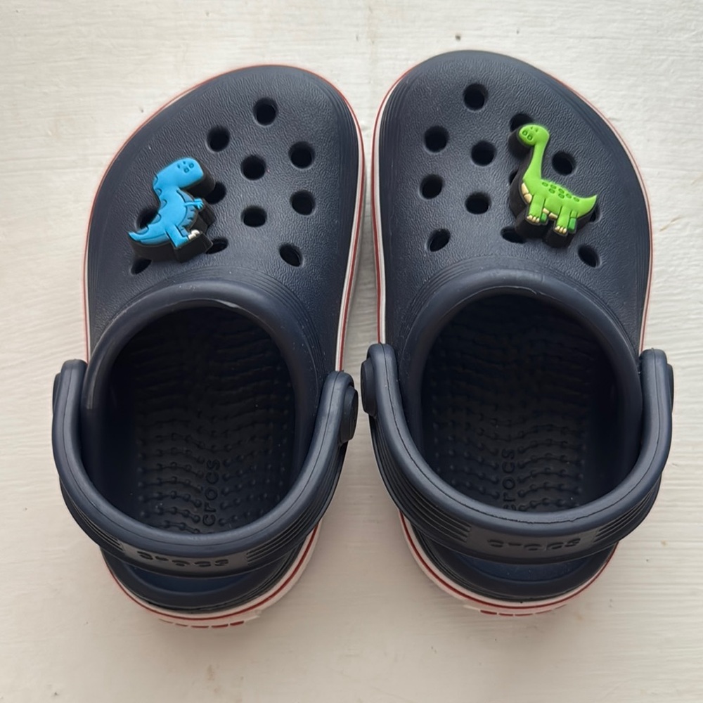 Crocs Kids Navy Clogs with Dinosaur Charms